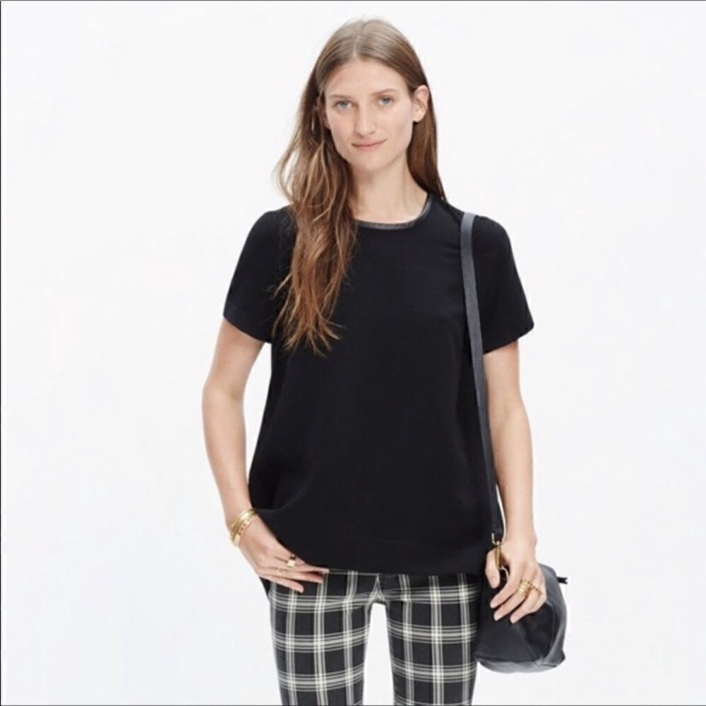 Madewell Blouse Leather Collar in Black Size XS